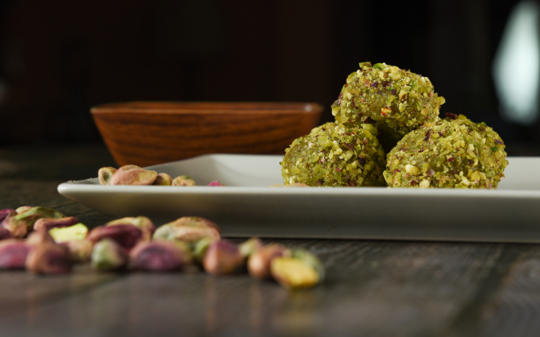 Dark chocolate truffles with pistachios and orange zest